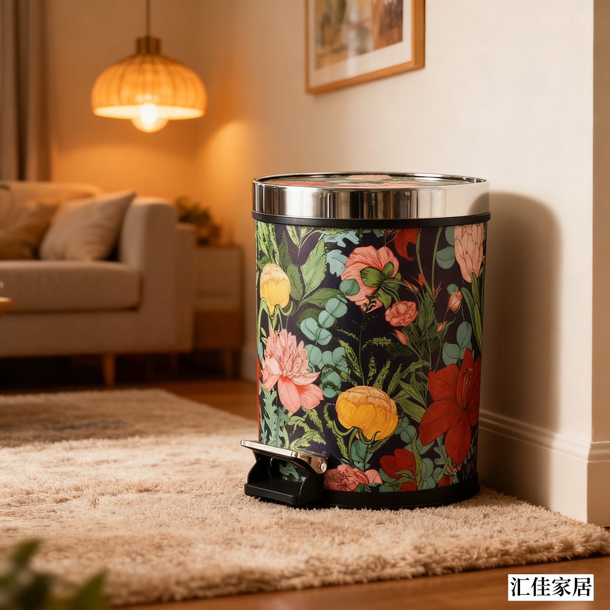 【高颜值带盖脚踏垃圾桶】家用带提手内胆大容量皮革加厚垃圾桶