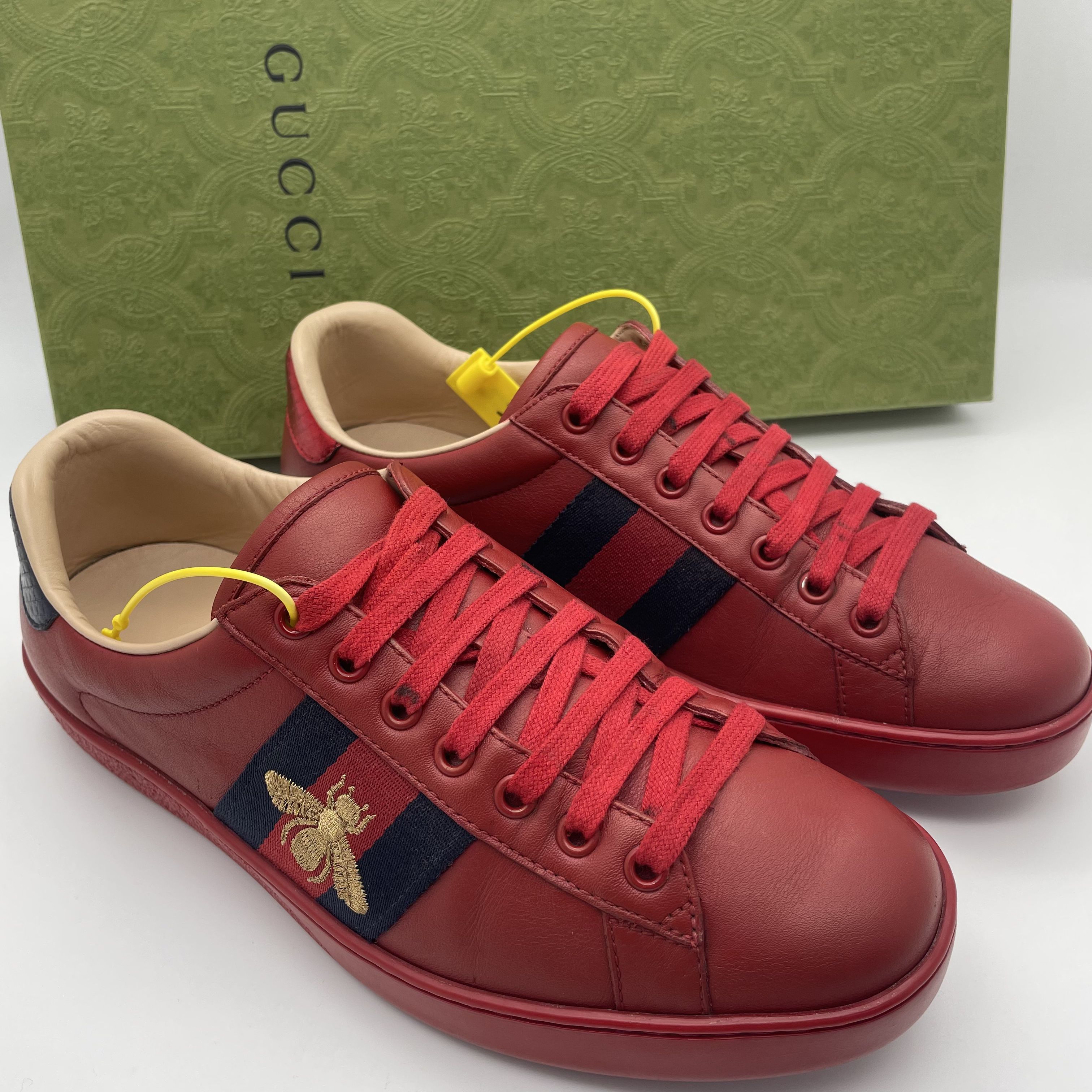 95新 GUCCI/古驰 43.5欧码/红蓝后尾红色蜜蜂经典款舒适低帮板鞋