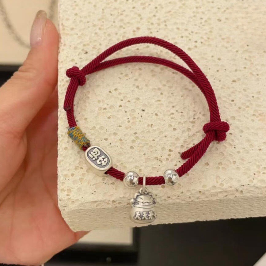 足银银制品 841小猫红绳子好运手链