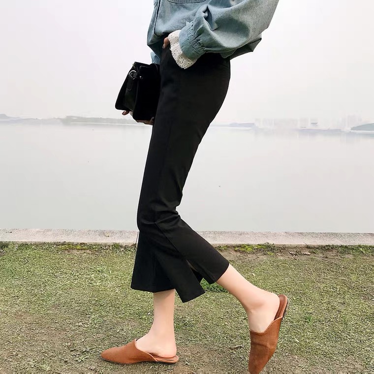 冰丝七分裤女2025新款薄款休闲裤女春夏秋季微弹力开叉喇叭裤透气