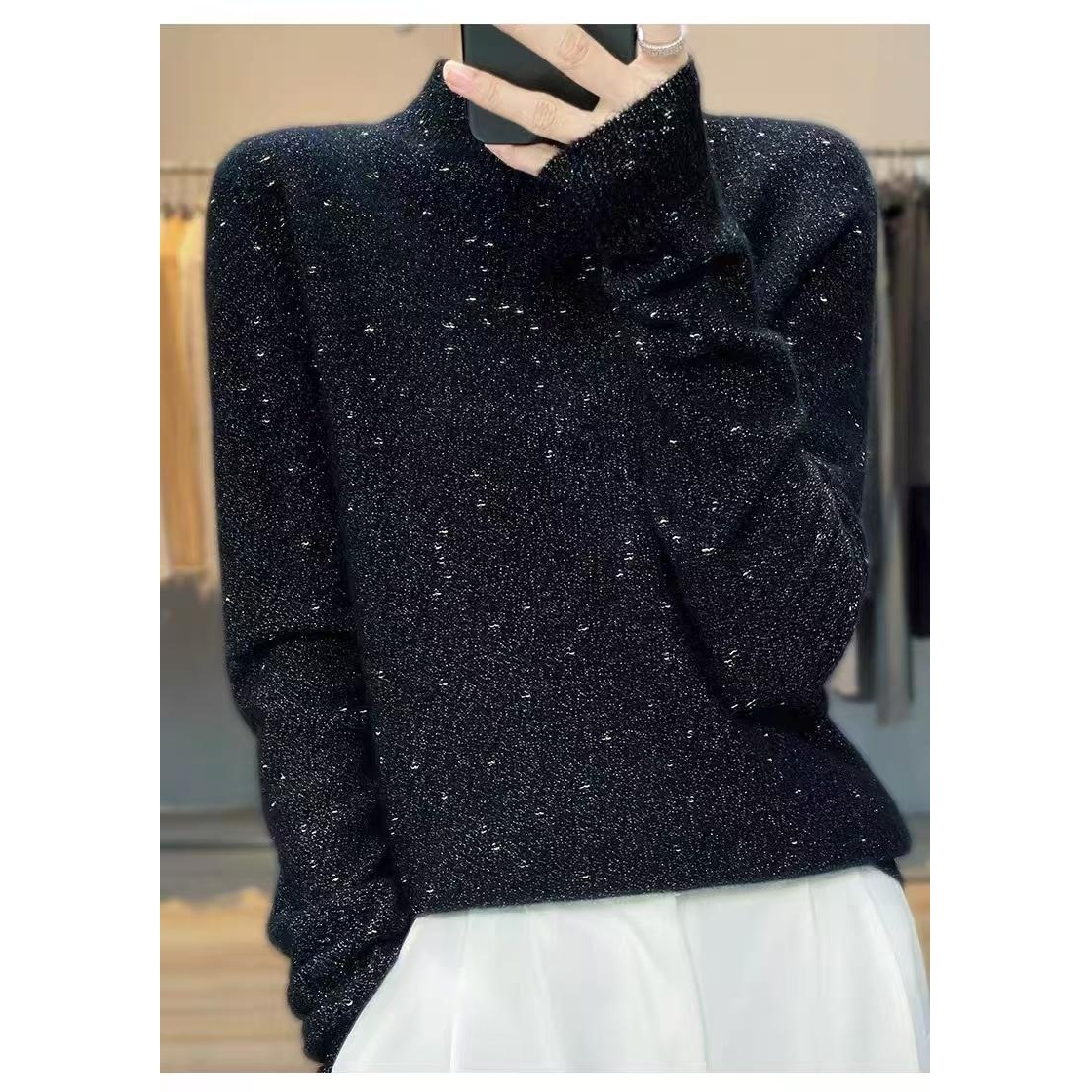 104-【外贸工厂】羊毛女款纯色毛针织衫-1115黑色