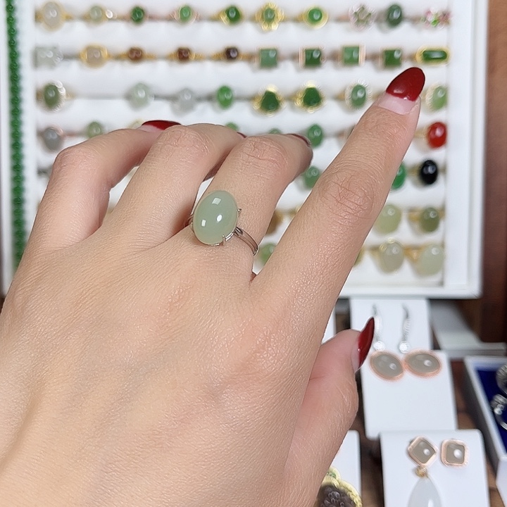 和田玉戒指银S925镶嵌