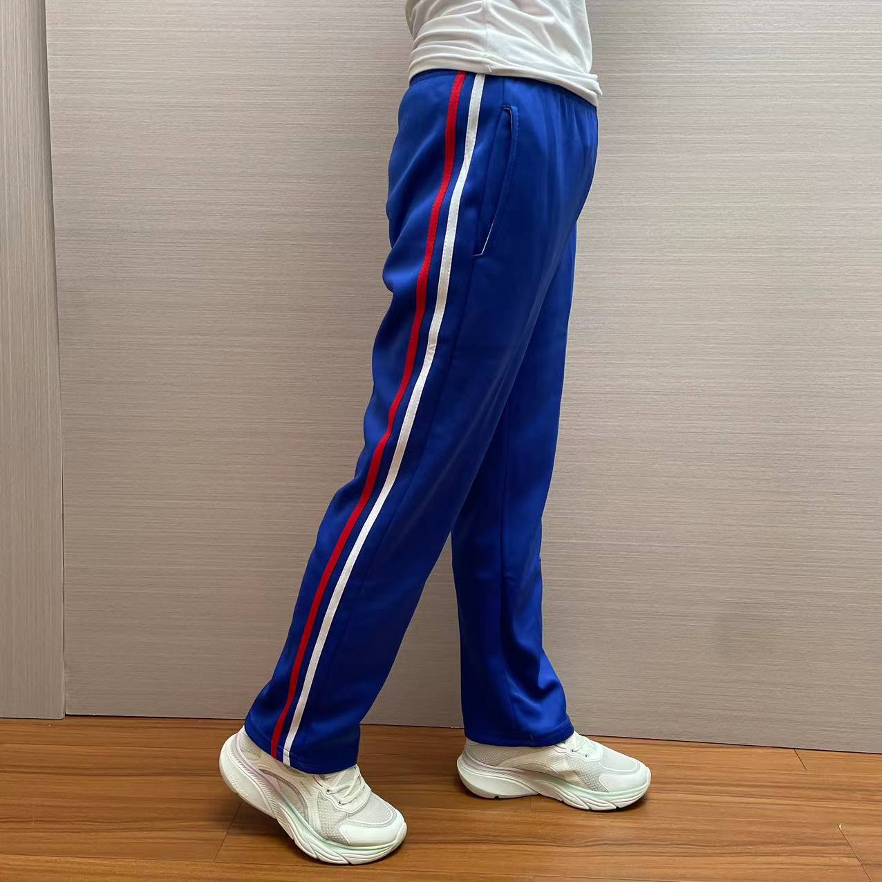 春夏宝蓝色运休闲裤中高腰初高中学生通用速干耐磨条纹宽松校服裤