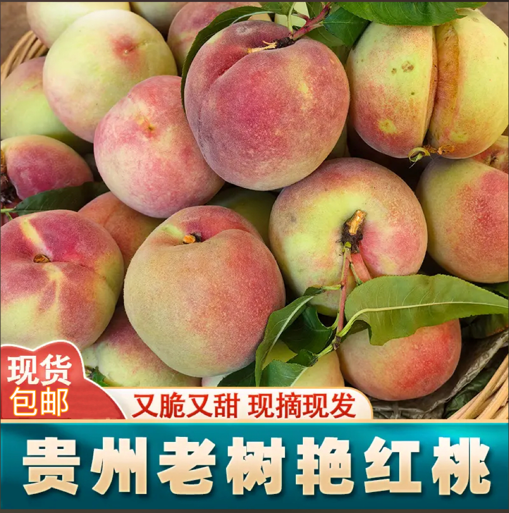 贵州艳红桃脆红桃脆桃子新鲜香甜孕妇水果时令当季爆甜鲜红水蜜桃