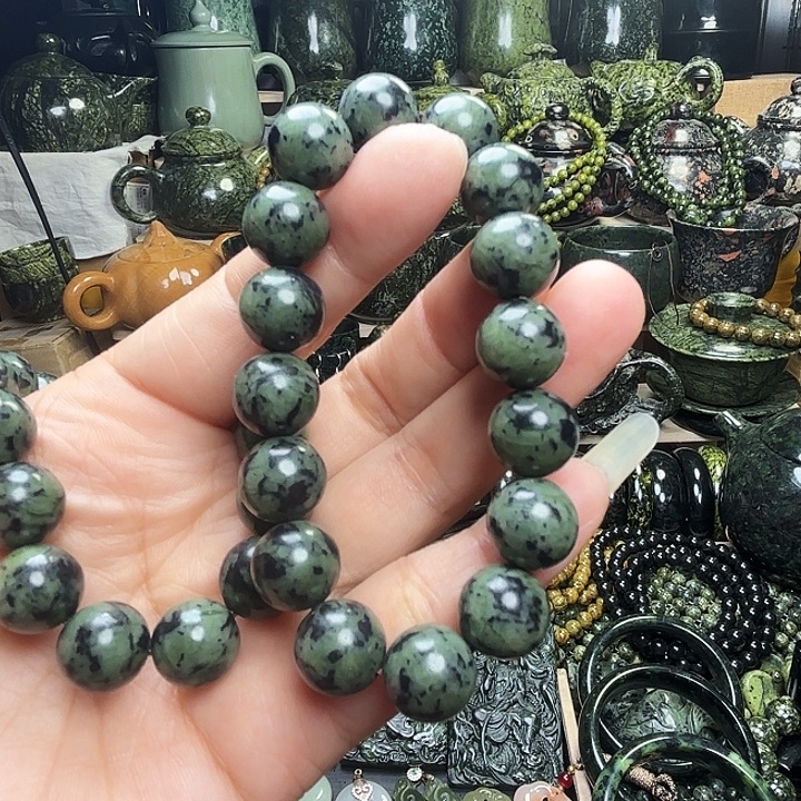 蛇纹石玉未镶嵌珠宝半成品藏玉药王石福利款1.2手串