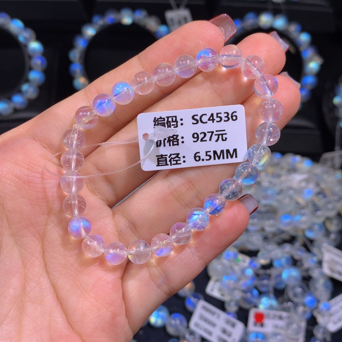月光石手链未镶嵌SC4536印度料蓝月光手串6.5mm