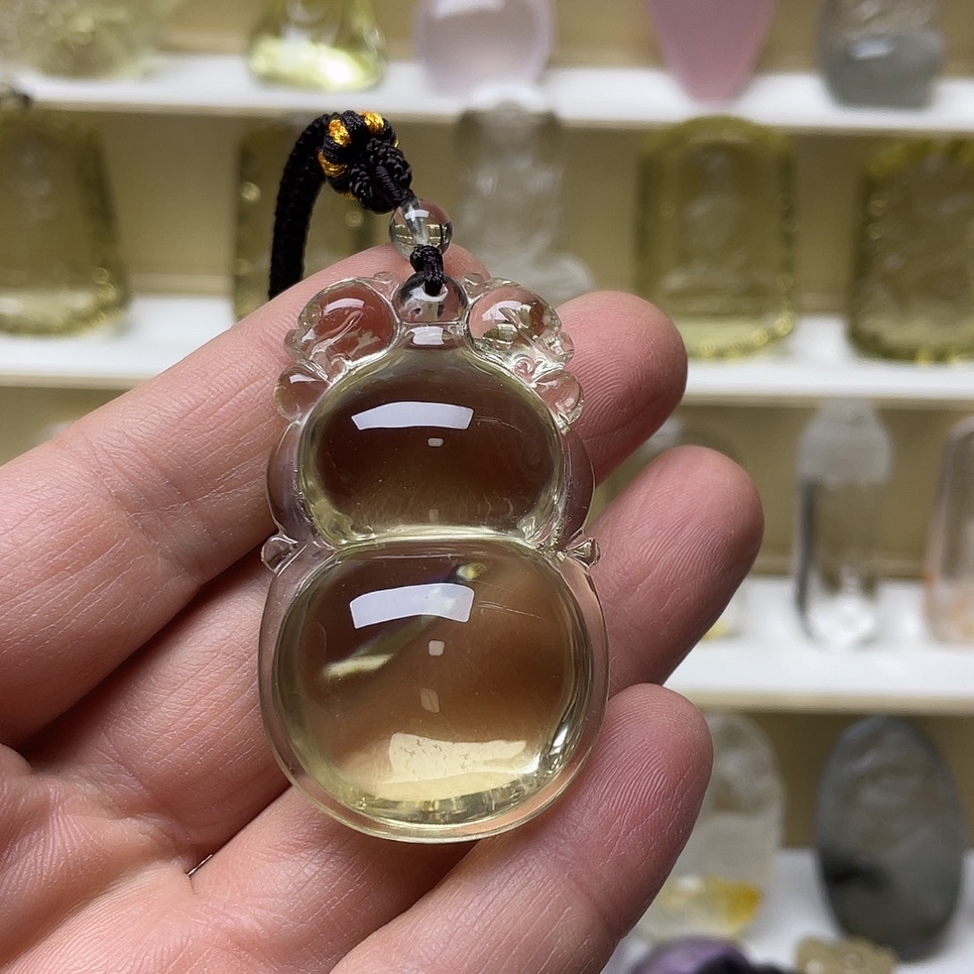 红***服水晶颈饰未镶嵌黄水晶双貔貅葫芦吊坠