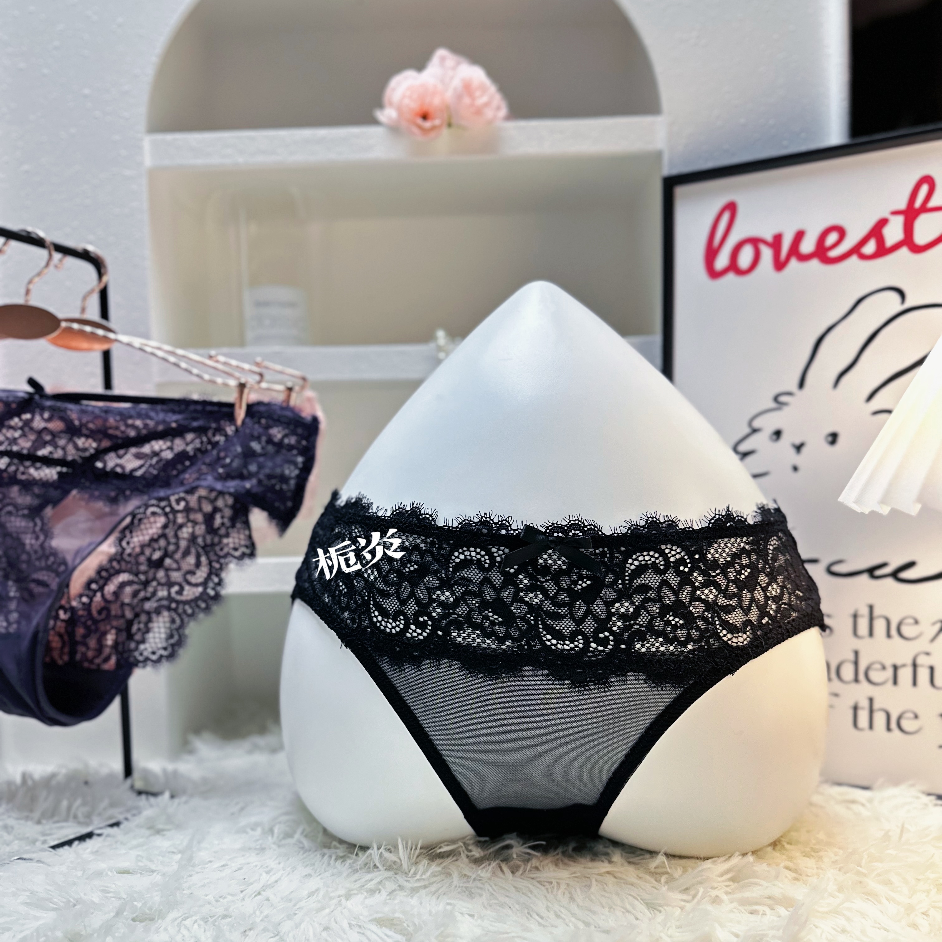 栀炎【80-135】三色性感舒适纯棉蝴蝶结蕾丝边