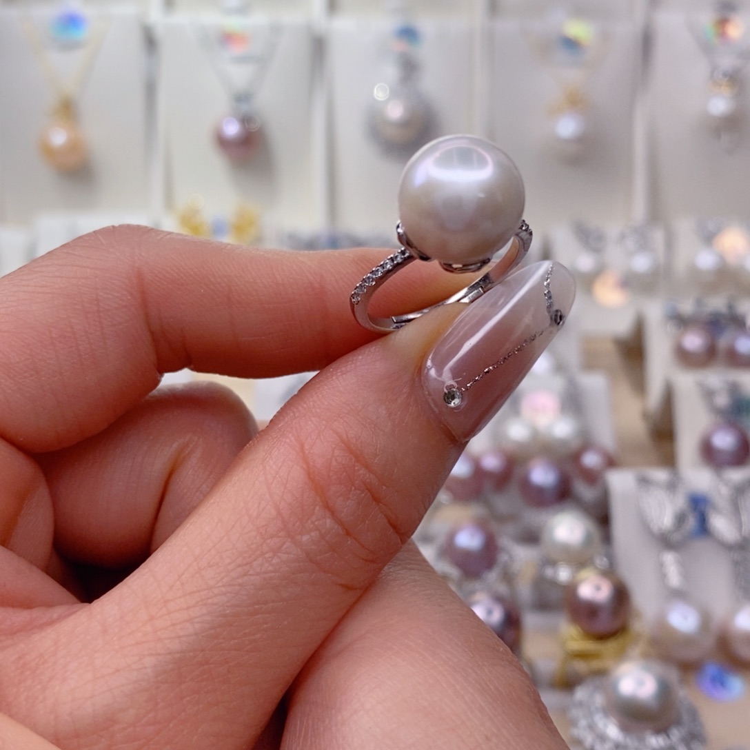 戒指银S925镶嵌淡水珍珠
