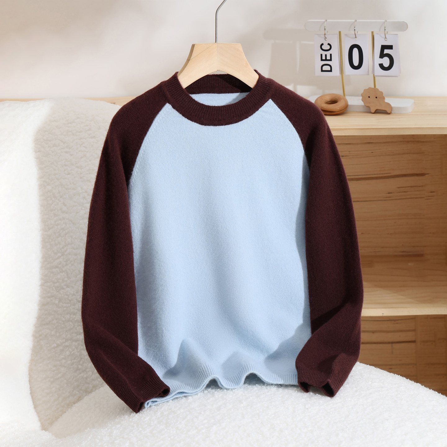 【极简拼色】儿童100%纯澳洲羊毛女童薄款拼色圆领毛衣男童针织衫 