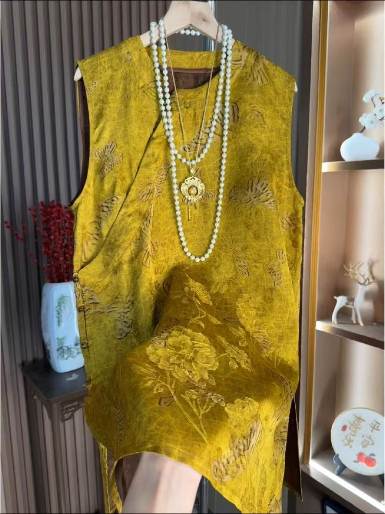 {金蝶}无袖奥黛宽松型女装提花盘扣背心斜襟民族风中国风