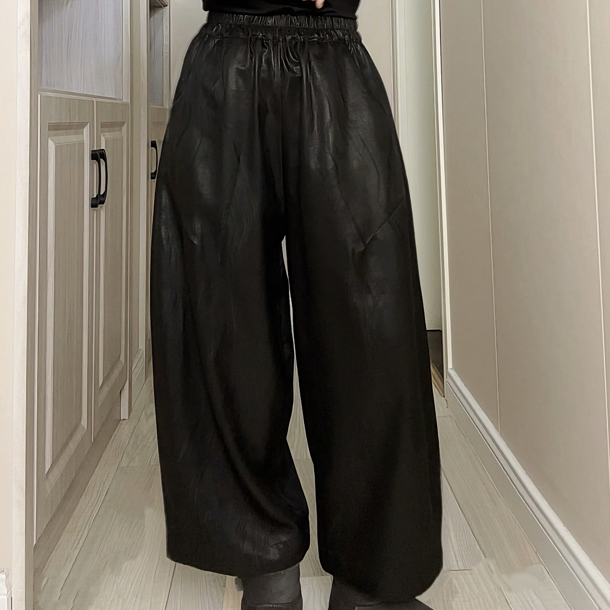 香云纱桑蚕丝黑色皮王奶奶裤