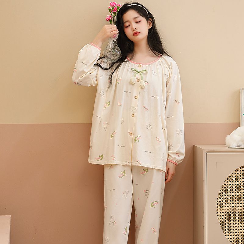 纯棉春秋夏季月子服孕期产后哺乳喂奶睡衣5月份8产妇待产家居服