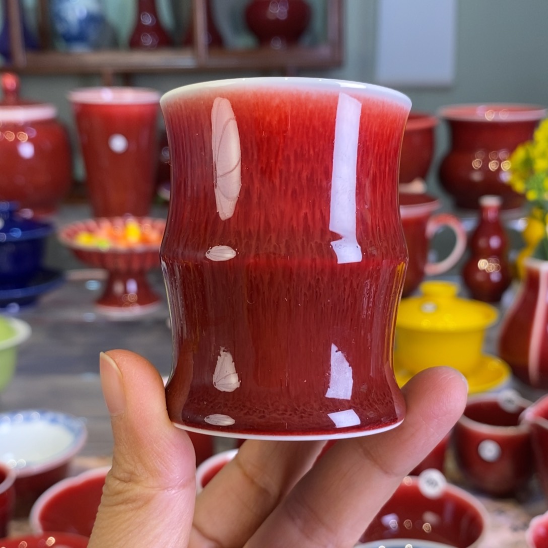 清欢雅玩原矿郎红小竹节杯
