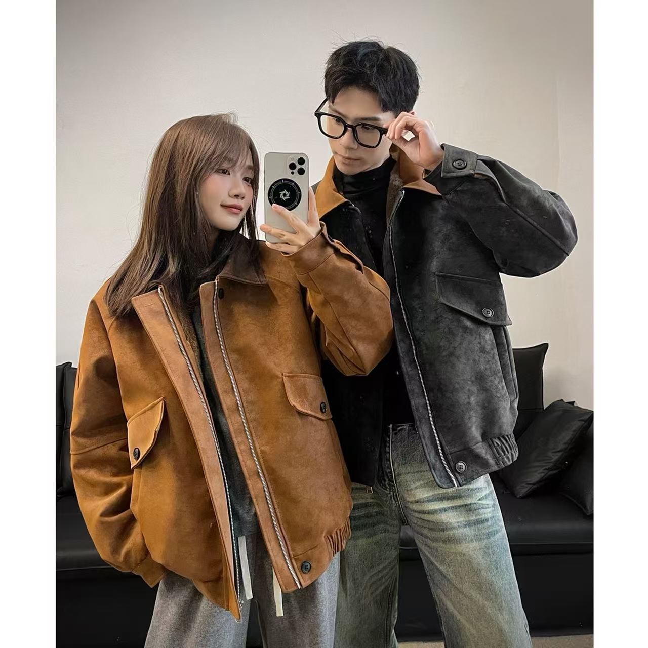 OWH美拉德秋冬穿搭加厚棉衣皮夹克保暖潮流百搭男女同款夹克上衣