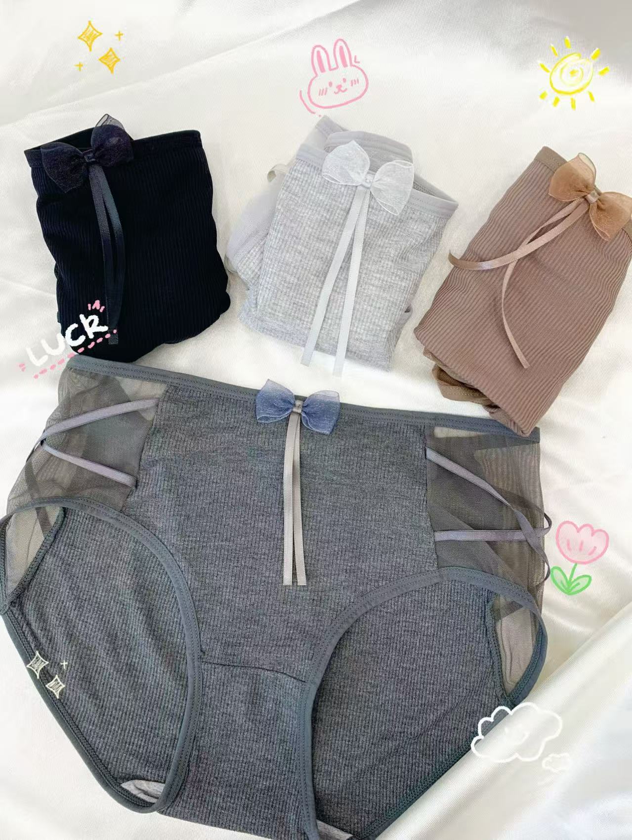 纯欲内裤少女高腰镂空蝴蝶结无痕中腰性感蕾丝女士三角裤网纱舒适