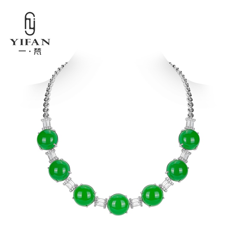 吊坠925银合成锆石 2326-气质轻奢镶嵌银镀绿鸽子蛋青山黛项链