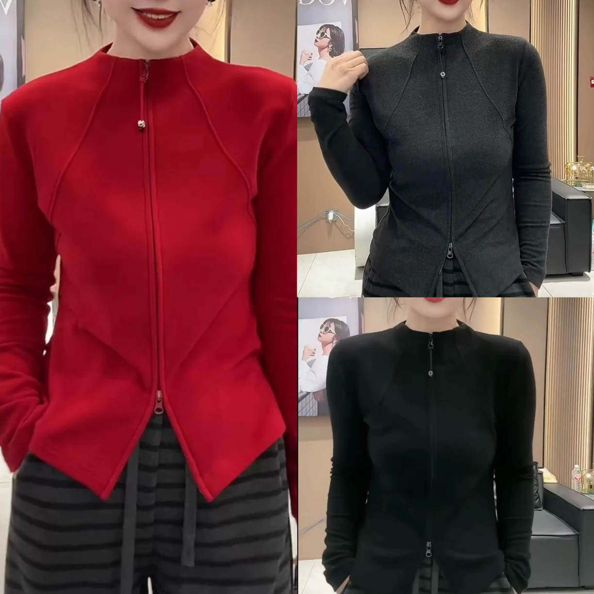 本命年红色双面奥绒立领内搭上衣开衫冬季加厚时尚百搭休闲卫衣潮