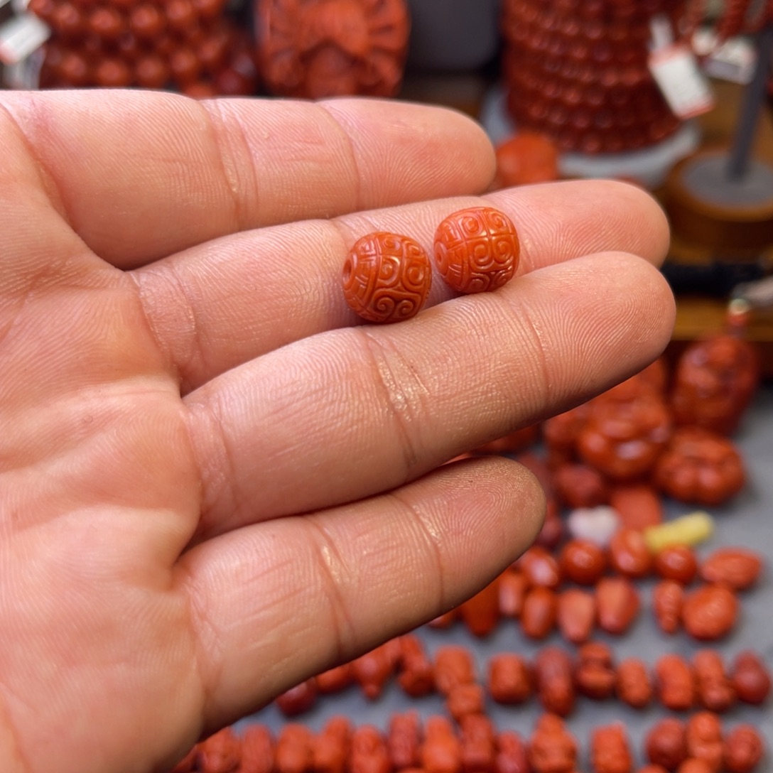 生***花南红玛瑙未镶嵌保山精工回纹珠10