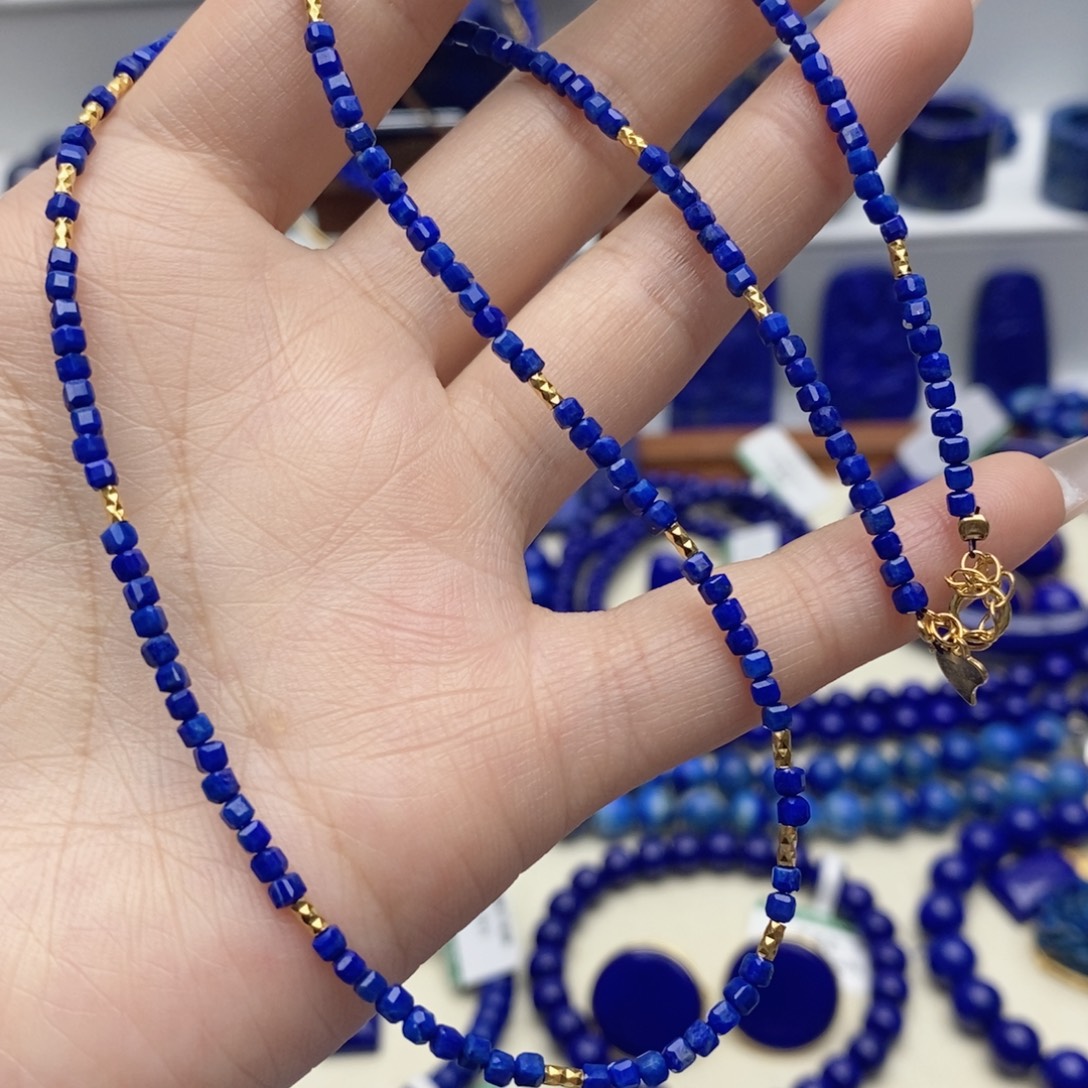 青金石银S925镀金镶嵌颈饰