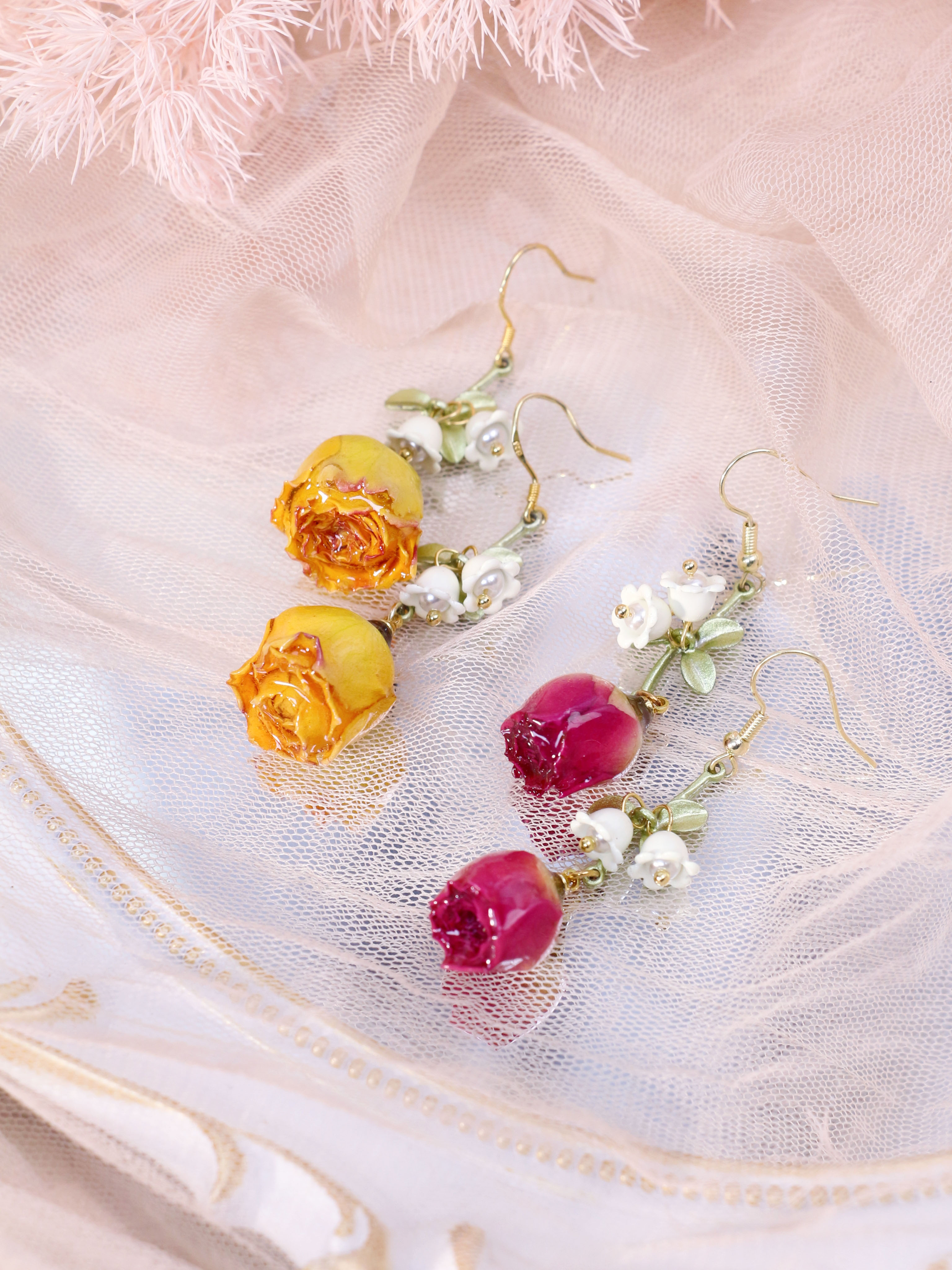 铜合金耳饰 滴胶玫瑰花可爱小铃兰耳环仙女必备小众不撞款耳钉