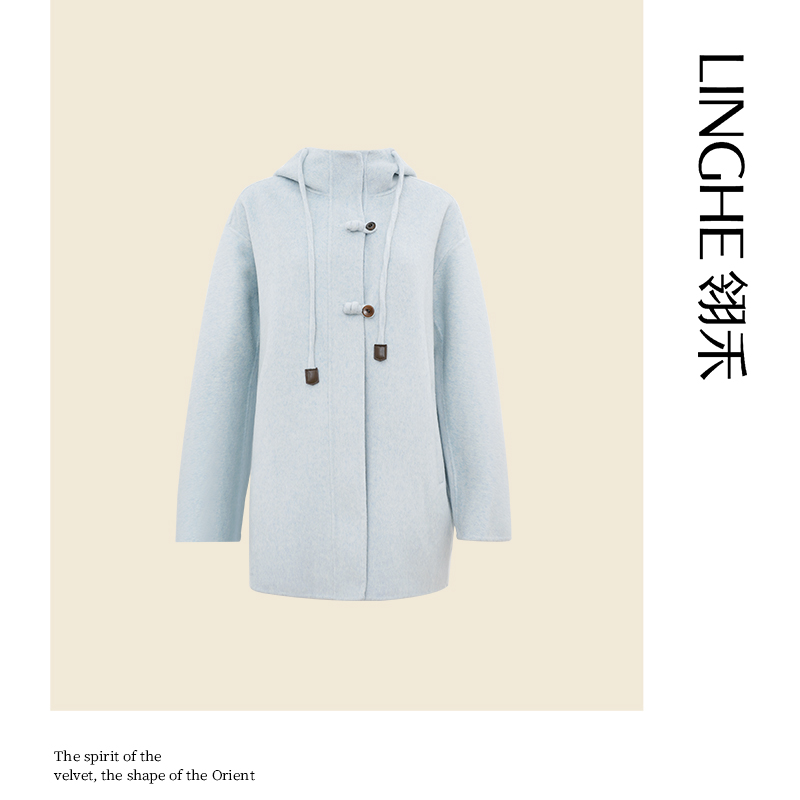 翎禾LINGHE「伯克利」休闲气质连帽羊绒大衣