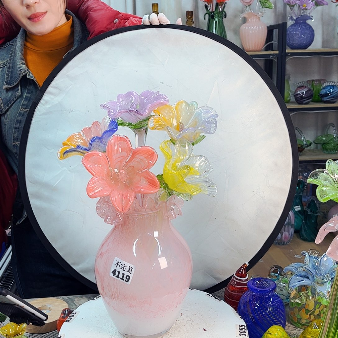 5花1瓶福利家悦琉璃工艺品瓶小瑕