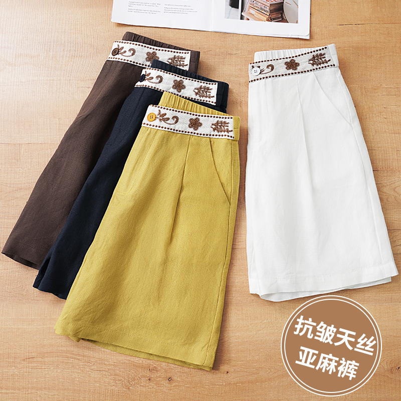 莱赛尔天丝夏季高腰印染夏天高个子女款短裤西装五分裤阔腿百搭