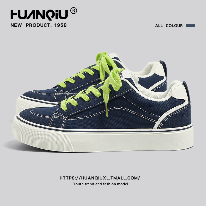 环球运动休闲板鞋男2025新款秋季轻便厚底帆布鞋潮流百搭时尚男鞋