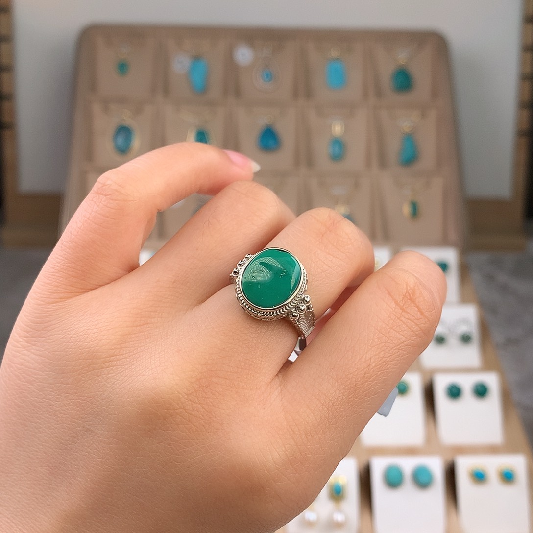 绿松石银S925镶嵌戒指