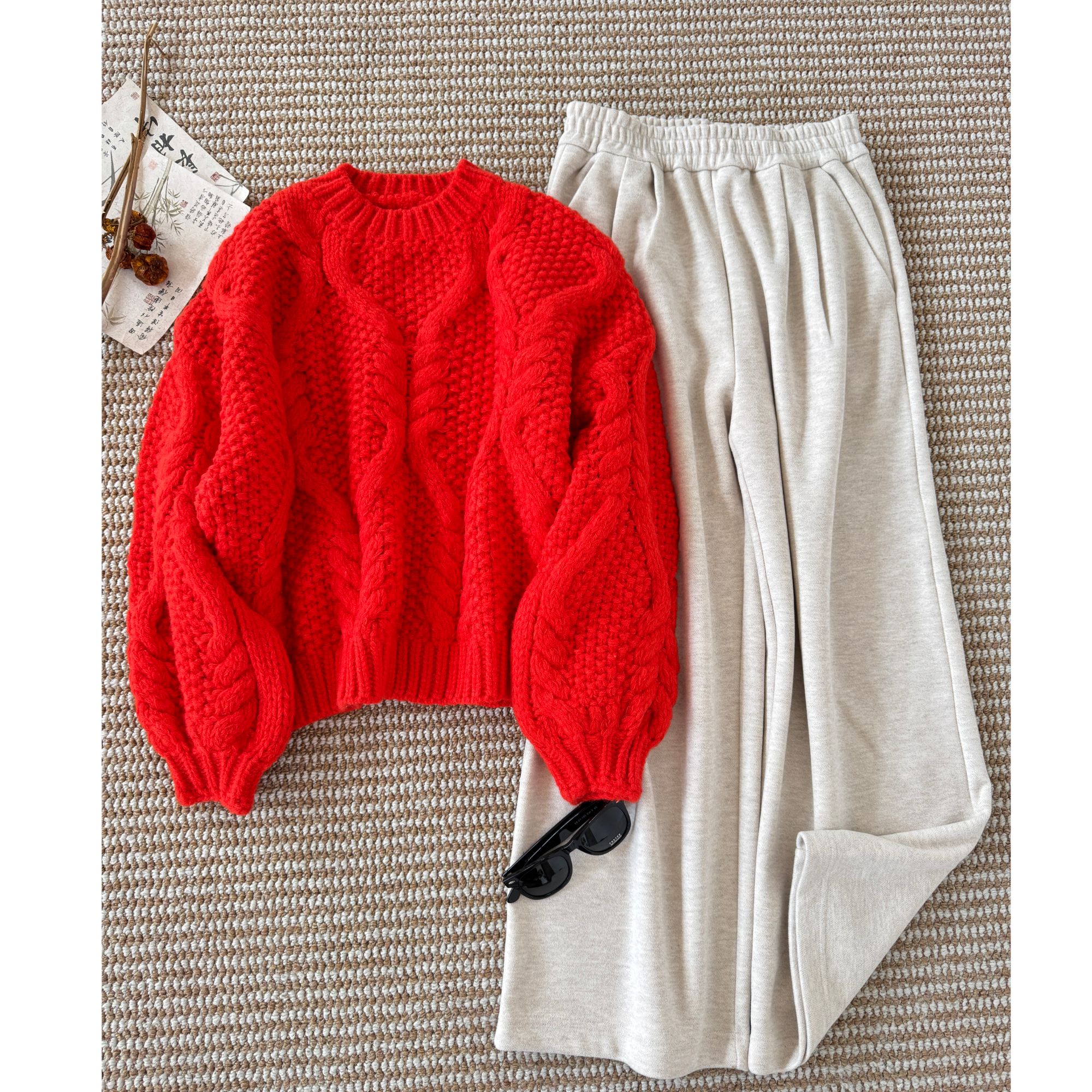 M160秋冬圆领套头针织时尚长袖百搭毛衣