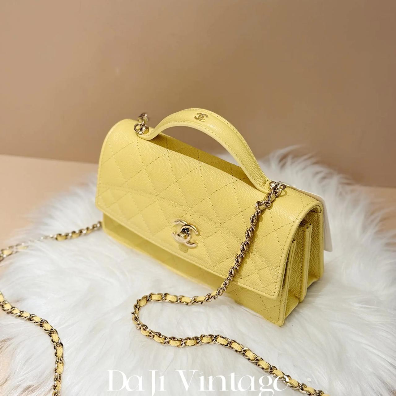 99新 Chanel/香奈儿 大吉中古/香奈儿25C小鸡黄手柄风琴斜挎