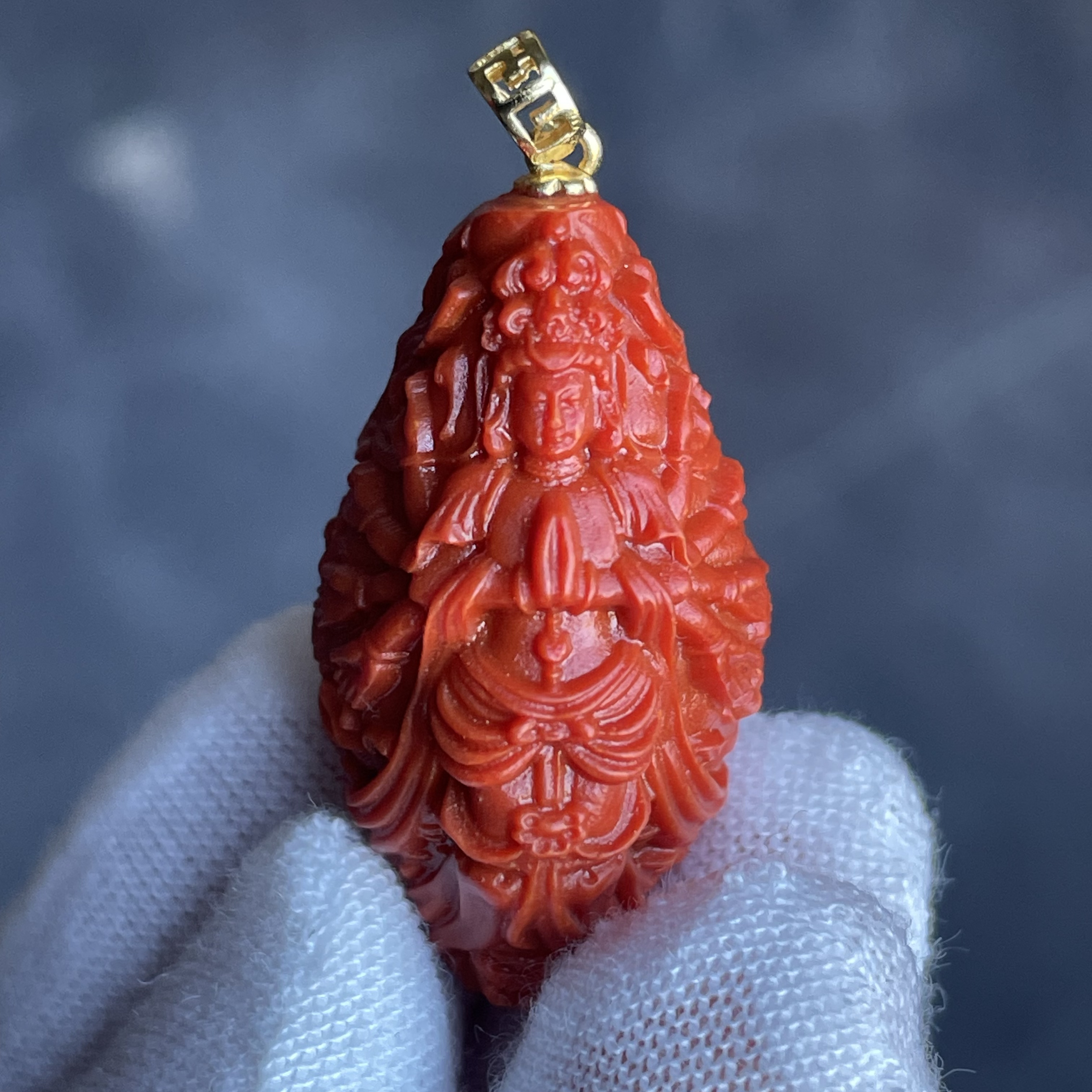N14 川料满肉满色精工雕刻件吊坠千手观音