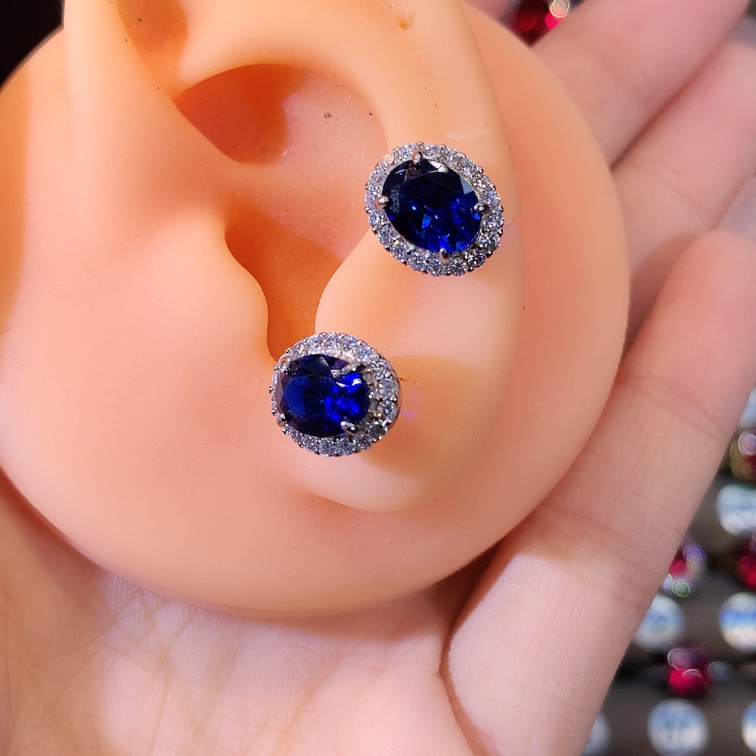 耳饰蓝宝石银S925镶嵌白68