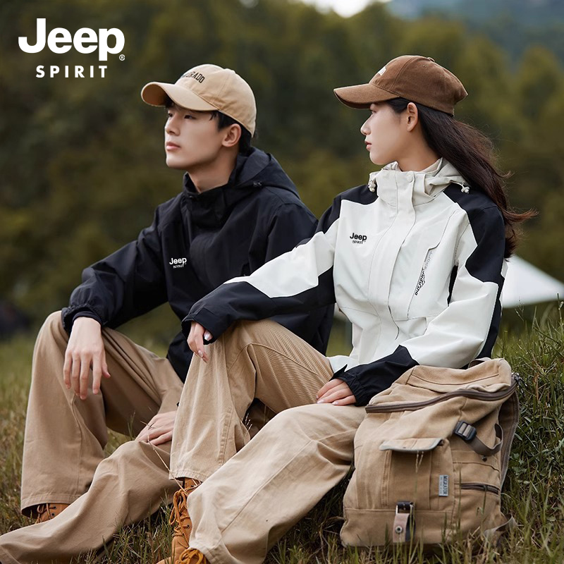 JEEPSPIRIT吉普防风防水冲锋衣三合一两件套抓绒内胆男女登山外套