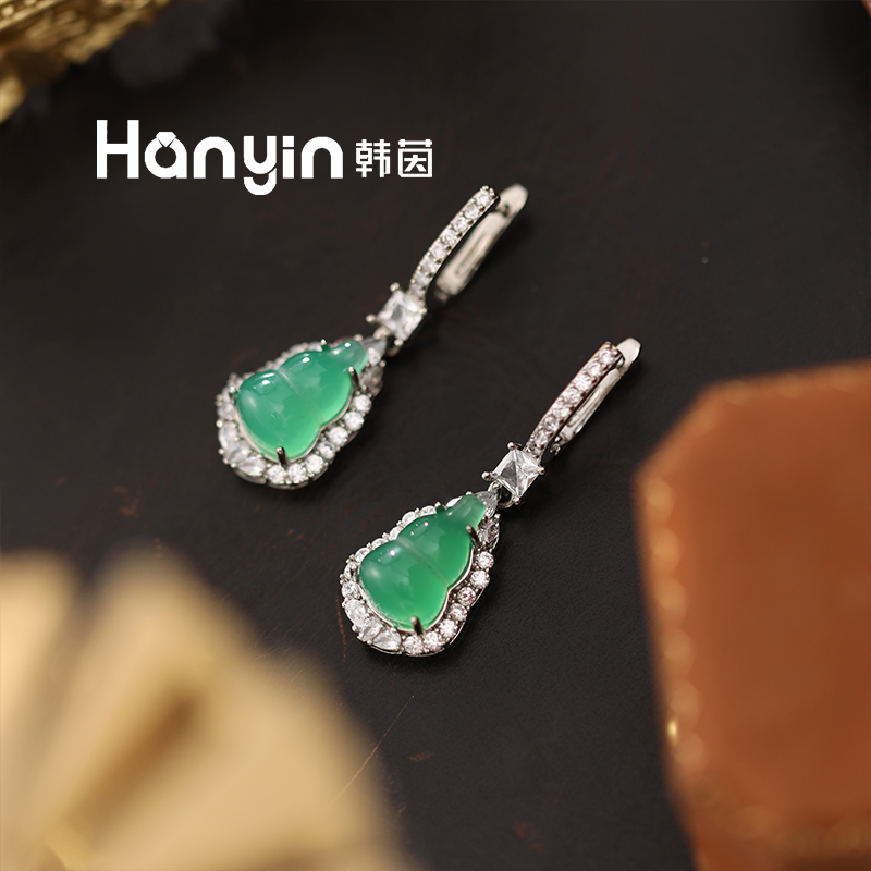 原创设计玉髓葫芦新中式国风灵动耳环