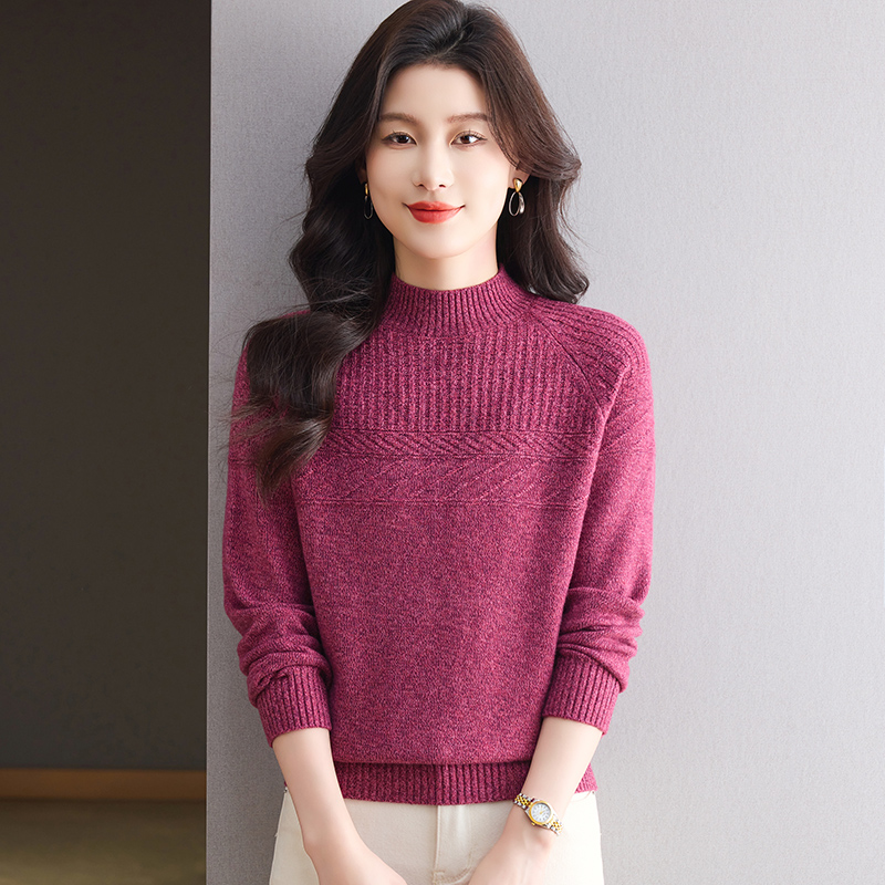 【羊毛衫】新款秋冬女士半高领彩纱洋气宽松显瘦百搭气质厚款保暖