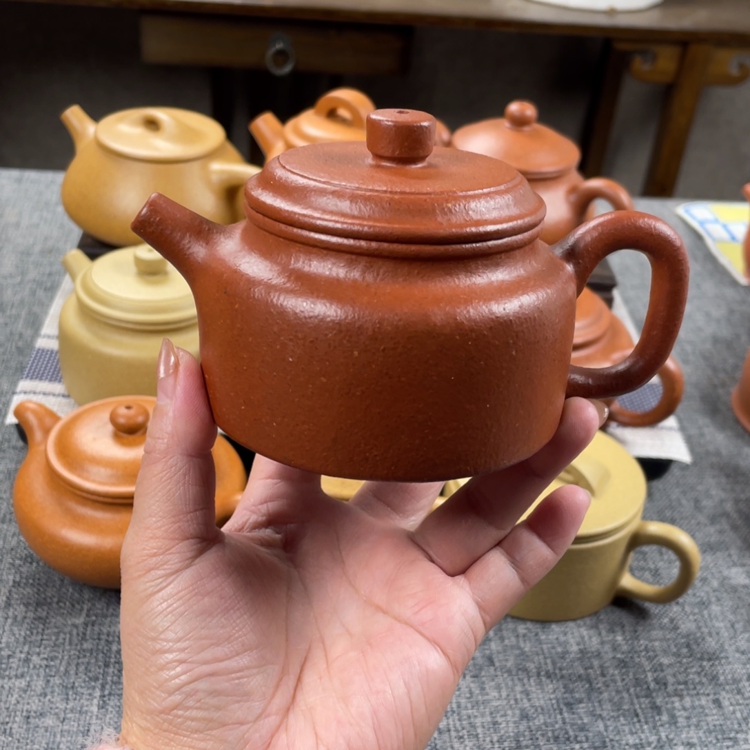茶壶紫砂红降坡德钟全手纯红20目200手工泥