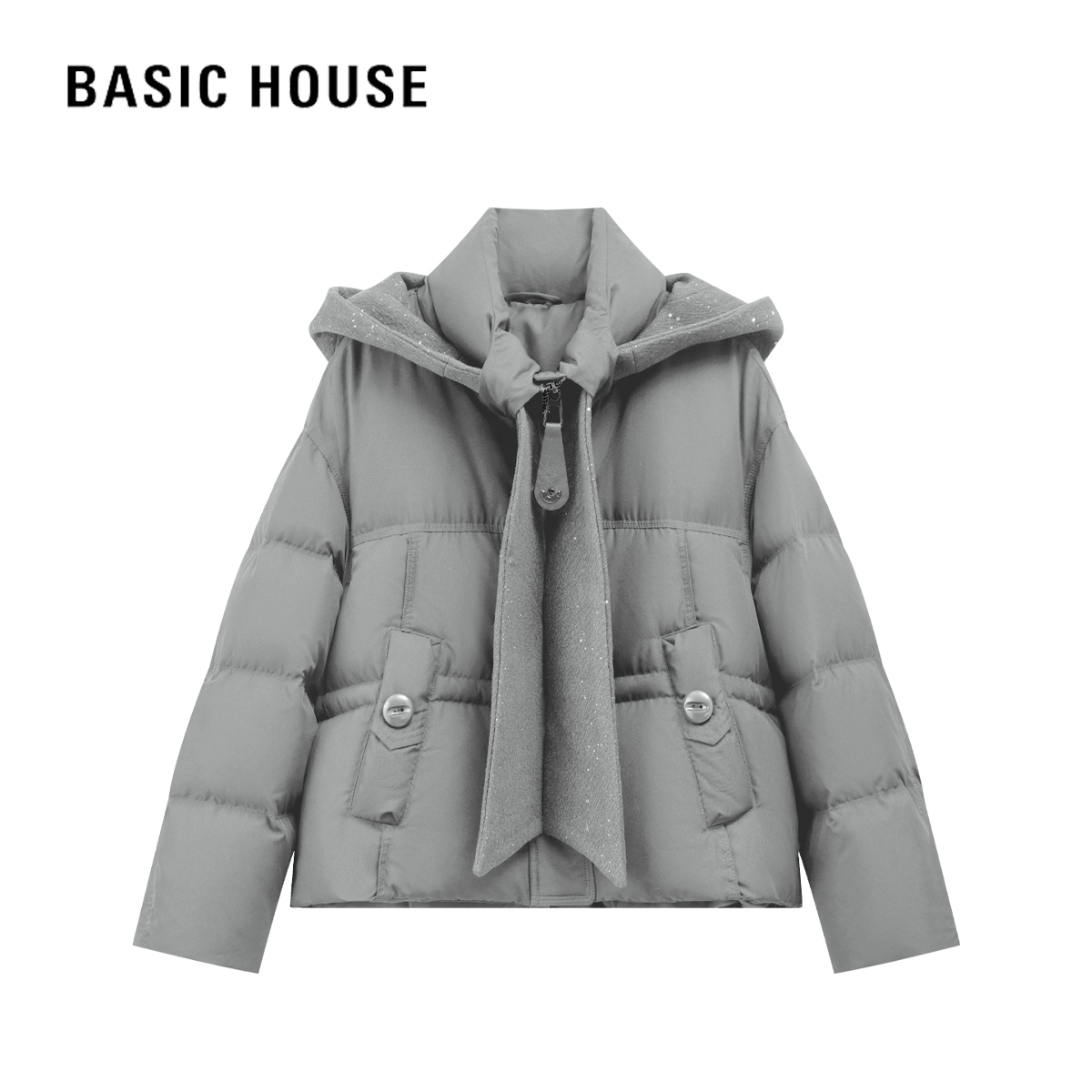 Basic House/百家好2025冬季百搭轻奢大气保暖轻薄女士短款羽绒服