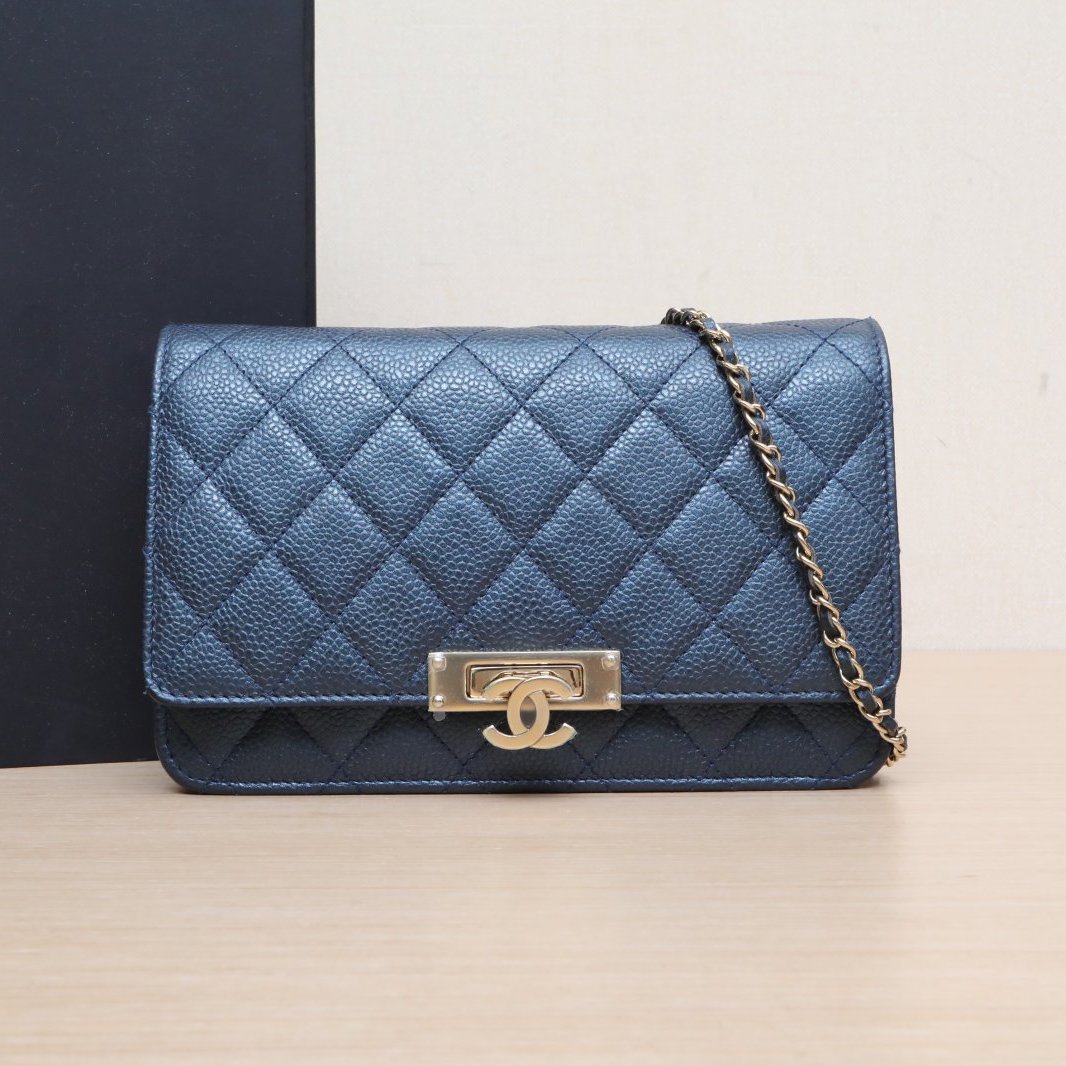 95新 Chanel/香奈儿 【双攀】CF WOC 双C金属搭扣蓝色25开275661 