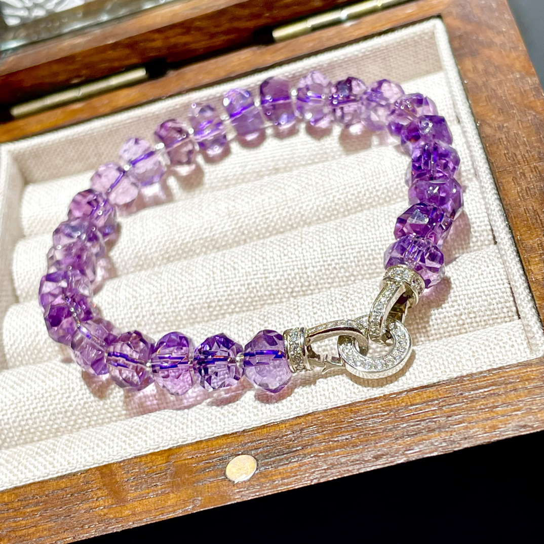 「紫气东来」天然优质稀有切面紫水晶手串刻面单圈多样款式