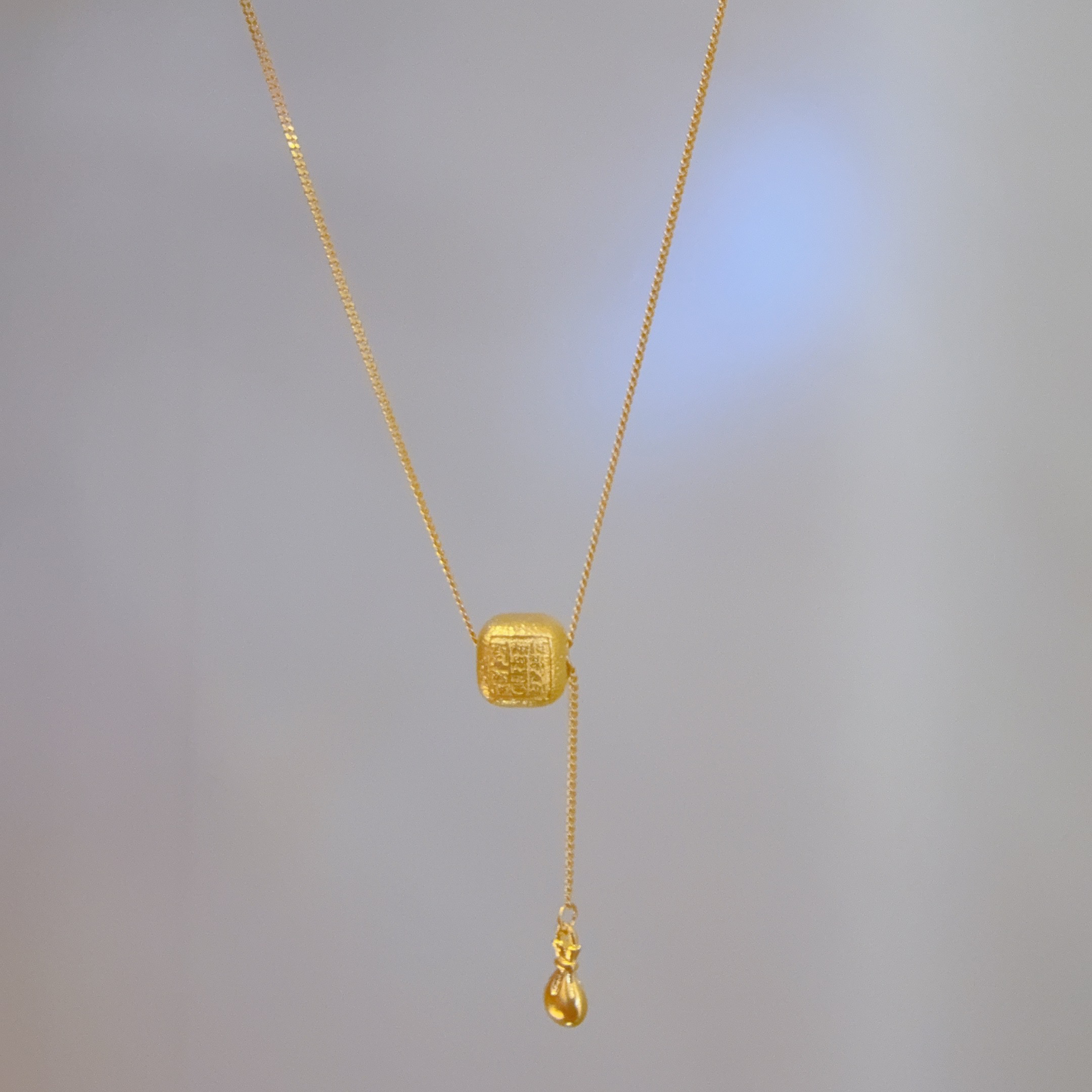 5G工艺足金999招财方块福袋流苏套链