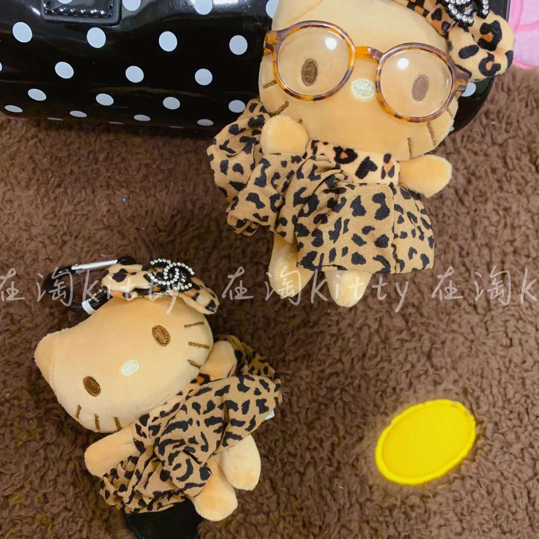 黑皮可爱豹纹kitty辣妹玩偶眼镜公仔挂饰-豹纹蓬蓬裙kitty