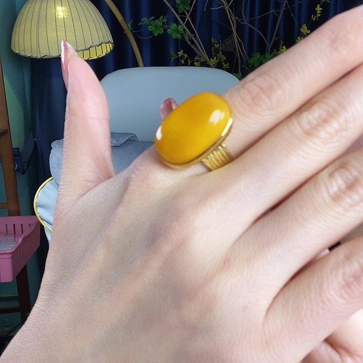 蜜蜡银S925镶嵌戒指戒指