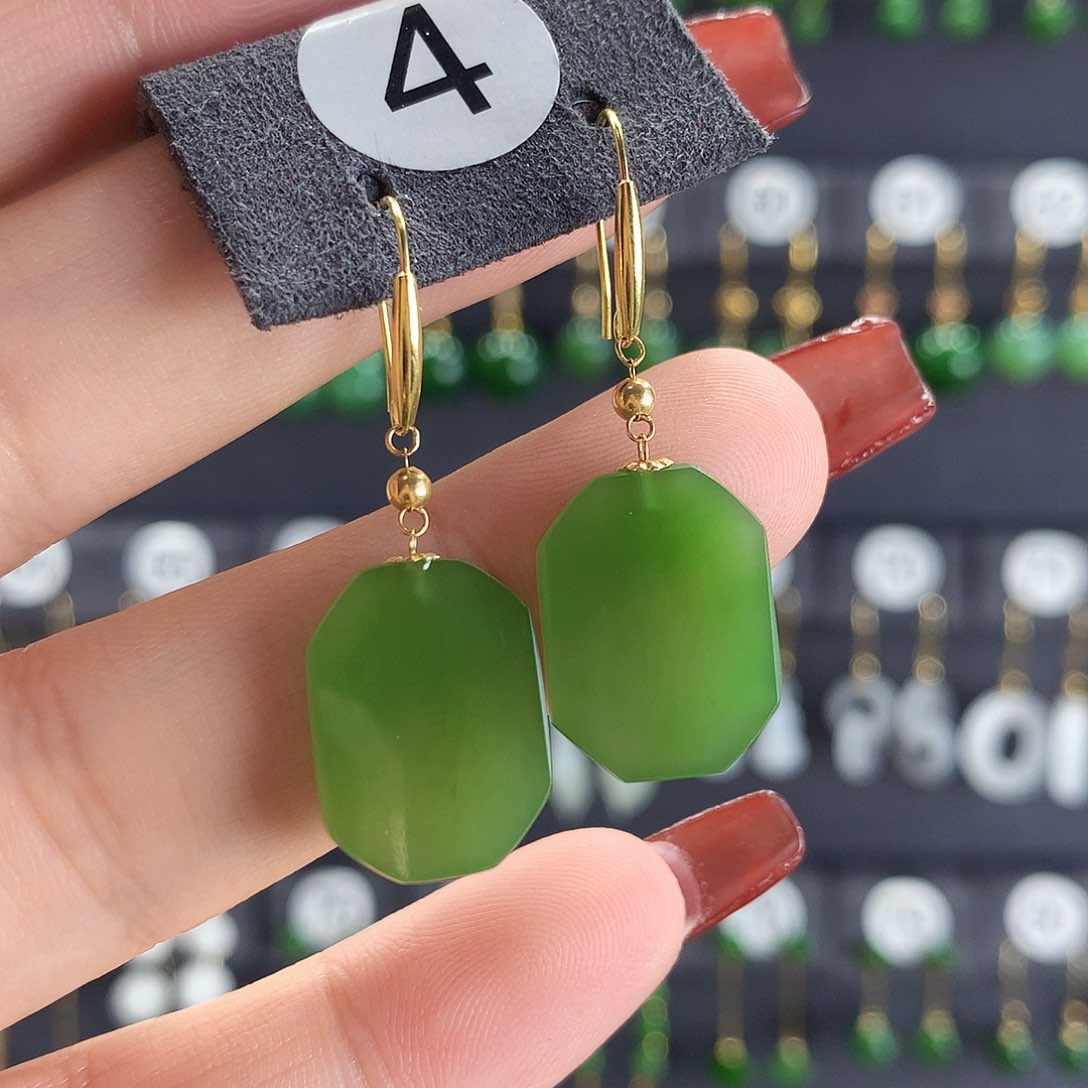 和田玉耳饰18K金镶嵌4