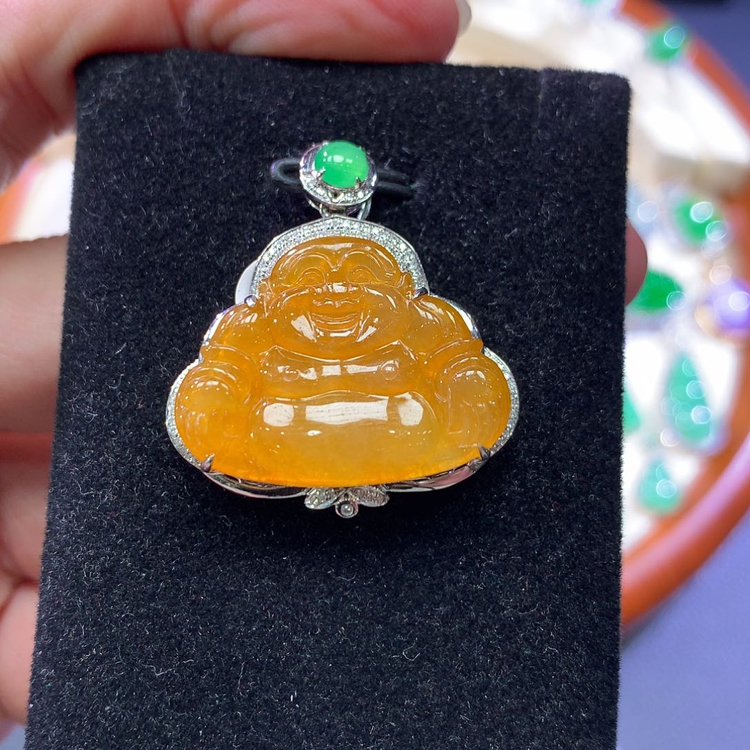 翡翠18K金镶嵌吊坠(不含链)