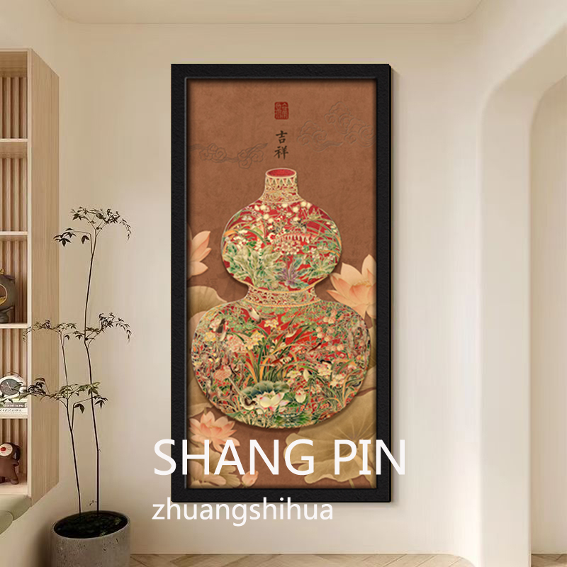 福禄玄关装饰画中古玄关百福图挂画入户壁画走廊客厅玄关挂画