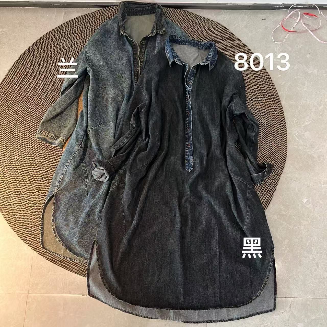 新品韩版时尚宽松牛仔衬衫裙水洗做旧套头长袖连衣裙 8013#