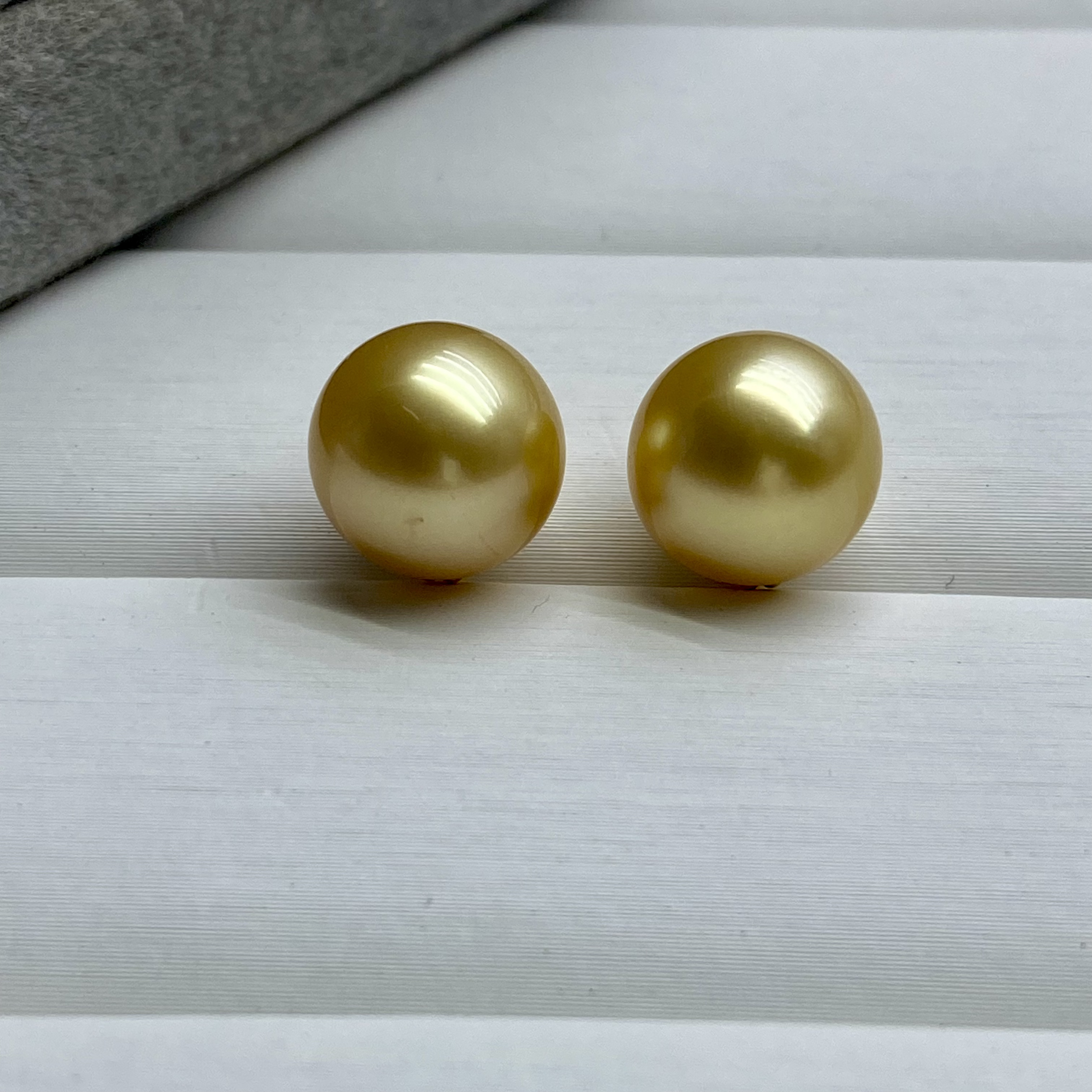 琪心海水南洋海水珍珠金珍珠素耳钉11-12近圆