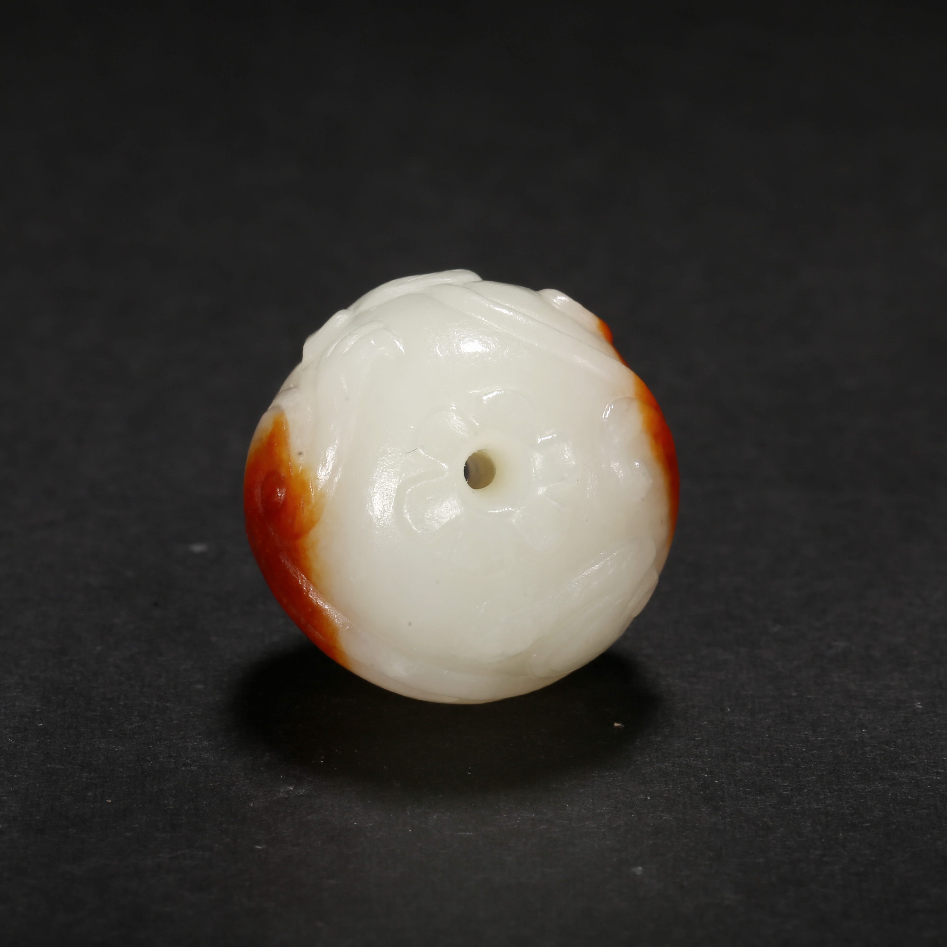 清代*白玉红沁龙纹珠/03DS3999/和田玉【北京文博】